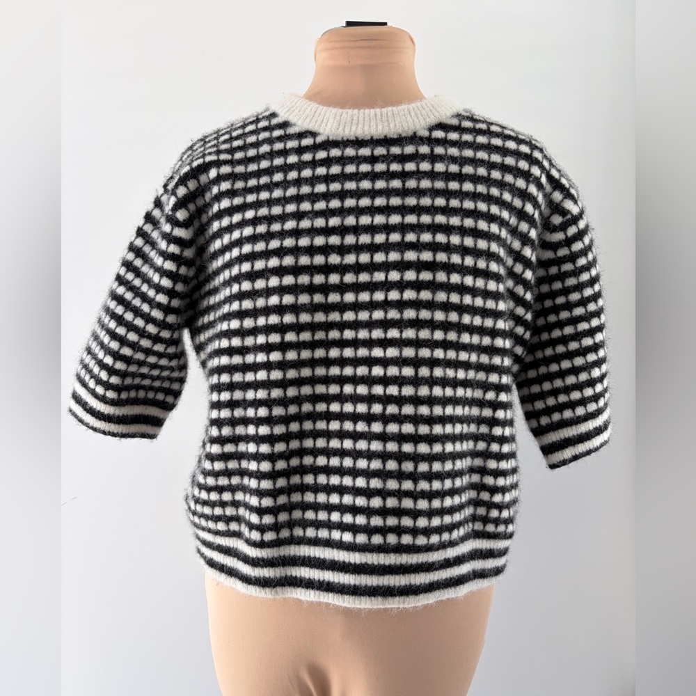ASM Anna Cropped Wool‑Blend Knit Sweater – Alpaca Mix | Black & White | Size M